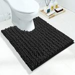 Yimobra Luxury Shaggy Toilet Bath Mat U-Shaped Contour Rugs for Bathroom, 24.4 X 20.5 Inches, Soft and Comfortable, Maximum Absorbent, Dry Quickly, Non-Slip, Machine-Washable, Black