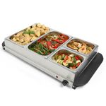 VonShef Food Warmer 4 Tray – 7.2L Table Top Buffet Server 300W with Lids, Plate Warming, Temp Control, Chafing Dish, Hostess Trolley Food Warmer & Cool Touch Handles - 2 x 2.4L and 2 x 1.2L Pans