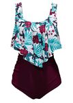 Aidotop Swimsuit for Women Top Ruffled High Waist Swimwear Two Pieces Bathing Suits Bikini Sets (34Purplish Blue, L)