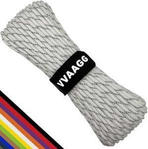VVAAGG Reflective Paracord Rope 100FT, 7 Strand Nylon para Cord Lanyard Utility 550 Parachute Cord, 4mm Thin Tent Rope for Outdoor Camping Hiking (White)