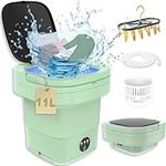 Portable Washing Machine, 2 in 1 11L Large Intelligent Laundry Mini Washing Machine Foldable with Drain Basket washer for Baby Clothes, Underwear, Apartment, Camping, RV, Gifts, Travel, Green