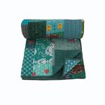 NANDNANDINI TEXTILE Indian Twin Size Handmade Kantha Quilt Vintage Antique Cotton Single Bedsprread Hand Embroidered Patchwork Bedsheet Bedding Set Gypsy Sofa Couch Bed Throw Blanket