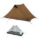 3FULGEAR Lanshan 2 Ultralight 2-Person Tent, 3/4 Season 15D Silnylon Rodless Backpacking Tent for Camping, Hiking & Mountaineering (Khaki 3 season)