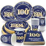 algpty 100th Birthday Decorations Blue and Gold, Service for 30, Vintage 100th Birthday Party Supplies Includes Blue and Gold 1924 Plates, Napkins,Cups 100th Birthday Plates and Napkins for Men Women