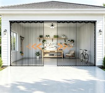 Retractable Garage Door Screen, Fits 16 x 7 ft, 2 Car Garage Door Screen with Sliding Track, Magnetic Closure, Fiberglass, Weighted Bottom, Black