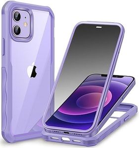CENHUFO Privacy Cover iPhone 12/iPhone 12 Pro, con Protezione Schermo Vetro Temperato Anti Spia Integrata, 360 Gradi Antiurto Doppia Faccia Case Fronte Retro Custodia per iPhone 12/12 Pro -Viola