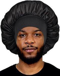 Superior Bonnet for Men, Silky Satin Bonnet for Sleeping, Double Layer Silk Bonnet for Men & Women, Reversible Bonnet for Curly Hair Black