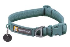 RUFFWEAR Front Range Collar, Medium Dog Collar with Aluminium V-Ring, Adjustable Length Pet Dog Collar, Comfortable Soft Fabric, Animal Collar with Dog Lead Attachment Ring, 36-51cm, River Rock Green