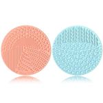 YalsFTY Silicone Makeup Brush Cleaner, 2-Piece Set, Dual-Sided Scrubber Mat for Brushes, Powder Puffs and Sponges (Blue & Peach)