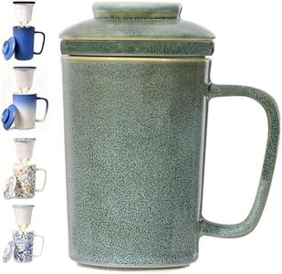 Foinly 16 oz Ceramic Tea Mug with Infuser and Lid,Porcelain Tea Cup with Ceramic Filter for Loose Leaf Tea,Microwave &Dishwasher Safe,Metal-Free,Lead-Free,Perfect for Tea,Coffee (Sage Green)