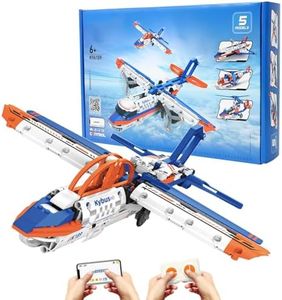 WOHLWULREM 5-in-1 STEM Airplane Building Toys, Remote Control Airplane (Non-Flying), Rechargeable, App & Remote Controlled Ground Models, Perfect City-Themed Gift for Kids Ages 6+