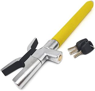 KRASER WA839Y Steering Wheel Lock High Security Bar, More Visible, Deterrent, Adjustable Double Hook Locking, Emergency Hammer, Universal Anti Theft Lock for Car, Truck, Van, Camper, Golf Cart