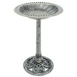 CHRISTOW Plastic Resin Bird Bath for Garden, Round Pedestal Birdbath, Traditional Victorian Style, Rustic Metal Effect, Standing Outdoor Water Bowl, 60cm x 43cm x 43cm (Grey)