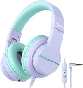 iClever HS19 Kids Headphones with Microphone, Over Ear HD Stereo Headphones for Kids, Safe Volume Limiter, Sharing Function Foldable Wired Headphones for Fire Tablets/School/Travel, Purple