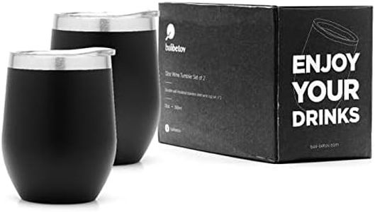 balibetov Vaso Termo para Vino con Tapa (set de 2, 355ml) - Vaso Termo de Vino para Llevar - Taza Termica para Llevar Cafe, Té, Vino, Cerveza y mas - para Frio o Calor (Negro)
