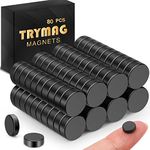 TRYMAG Small Magnets, Small Neodymium Disc Magnets, 80 Pcs Strong Rare Earth Magnets Tiny Black Round Button Magnets for Fridge, Whiteboard, Billboard, Hobbies, Office