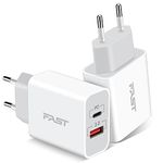 European Travel Plug Adapter, GLUGRU 2-Pack 20W Dual Port USB C Wall Charger Type C Fast Charging Block International Power Adapter US to Europe EU for iPhone 16 15 14 13 12 11 Pro Max, Pad, Samsung