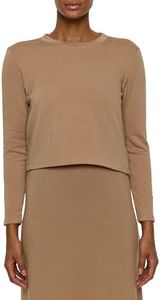 Bleusalt The Shorty Crew | Women's Cropped Classic Crewneck Long Sleeve Top | Soft Modal Luxury Camel 4