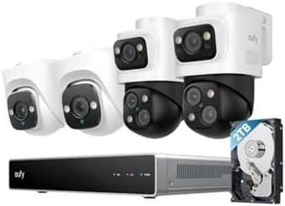 eufy Security PoE NVR Security Camera System S4, POE Wired, 24/7 Recording,Up to 16CH, 2TB HDD, 2 Bullet-PTZ Cams, 2 Turret Cams, 360° PTZ, AI Auto Framing & Tracking, Smart Video Search