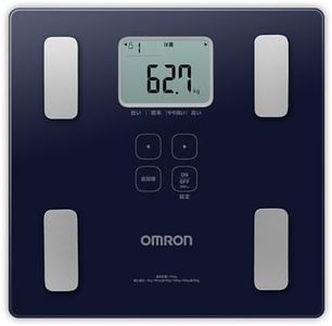 OMRON Body Composition Meter KRD-203-DB: Blue Body Scan Scale with LCD Display, Stainless Steel, Flat Platform, Measures Weight in Pounds & Kilograms, Includes Trial Batteries