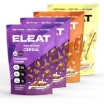 ELEAT Protein Cereal Chocolate, Cinnamon & Vanilla Variety Pack - 4 x 250g Pouches - Healthy Cereal, Pre & Post Workout - High Protein & Fibre - Low Sugar, Vegan, Gluten-Free