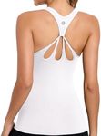 RUNNING GIRL Workout Tops for Women,Strappy Back White Tank Tops with Built in Bras Camisole Yoga Crop Top Padded(BX2356 White, CN:L,US:M)