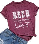 Beer Never Broke My Heart T Shirt Women Letter Print Short Sleeve Funny Saying Tops Tee (XX-Large, Red)