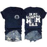 Baseball Mom Shirt for Women in My Baseball Mom Era Letter Print Tshirt Baseball Mama Top Sports Game Day Outfits, Navy 1, X-Large