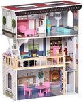 Qaba 13 PCS Kids 3-Story Dollhouse, Dreamhouse Villa, for Toddler, Little Girls, Multi-Level House, with Elevator, Furniture Accessories Kit, for 3-6 Years Old, Pink