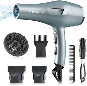 Faszin Ionic Hair Dryer, Professional Hairdryer Fast Drying Blow Dryer with 2 Speed 3 Heat Setting, with Diffuser, Nozzle, Concentrator Comb for Women Man