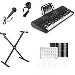 Crystals® 61 Keys Teaching Type Electronic Keyboard Digital Music Instrument Piano & Microphone with Keyboard Stand - Black (With Single Braced Stand)