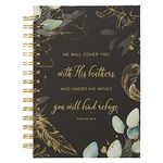 Hardcover Journal He Will Cover You With His Feathers Psalm 91:4 Bible Verse Teal and Gold Inspirational Wire Bound Notebook w/192 Lined Pages, Large