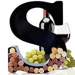 will's Wine Cork Holder - Metal Monogram Letter (S), Black, Large | Wine Lover Gifts, Housewarming, Engagement & Bridal Shower Gifts | Personalized Wall Art | Home Décor