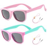 ROCF ROSSINI Flexible Kids Sunglasses Polarized Toddler Sun Glasses Girls Boys Shades UV400 Protection Eyewear for Age 2-8 (Pink+Pink/Cyan)