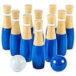 ApudArmis Wooden Lawn Bowling Set, Backyard Bowling Pins Outdoor & Indoor Family Game for Kids Teens - Includes 10 Wooden Pins/2 Balls/Drawstring Bag (7.5 in)