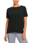 CRZ YOGA Women's Pima Cotton Short Sleeve Shirt Loose Workout T-Shirt Athletic Casual Top Black 16