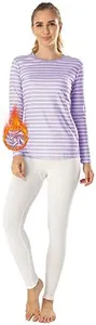 MANCYFIT Thermal Underwear for Women Long Johns Set Fleece Lined Ultra Soft Striped Shirt Light Purple XXX-Large