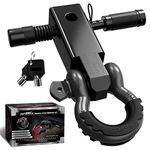 AUTMATCH Shackle Hitch Receiver 2 Inch - 3/4" D Ring Shackle and 5/8" Trailer Hitch Lock Pin, 45,000 Lbs Break Strength, Heavy Duty Receiver Kit for Vehicle Recovery, Black & Gunmetal