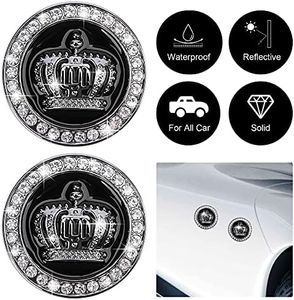 OIIKI 2PCS 3D Crown Car Emblem Badge Decal, Rhinestones Metal Crown Emblems Badges Bumper Stickers, Men Women Automotive Exterior Accessories for Auto SUV Truck Motorcycle (Black&Silver)