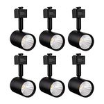 mirrea 6 Pack LED Track Lighting Heads Compatible with Single Circuit J Type Track Lighting Rail Ceiling Spotlight for Accent Task Wall Art Exhibition Lighting 6.5W 3000K Warm White 24° Black Painted