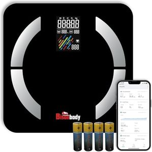 Bisonbody Smart Digital Bathroom Body Scale – Large Display Accurate Result – 22 Metrics including Cardiac Index, Heart Rate, Body Fat, BMI – Tempered Glass – App Support Bluetooth with Free Batteries