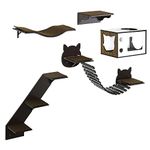 PawHut 5 Piece Cat Wall Shelves, Wall-Mounted Cat Tree for Indoor Use, with Curved Platform, Cat House, Bridge, Stairs, Perch - Brown