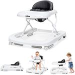 INFANS Foldable Baby Walker, 3 in 1 Toddler Walker Learning-Seated Walk-Behind for Boys and Girls, Adjustable Speed Rear Wheels, Safety Bumper, Detachable Seat Cover, Anti-Rollover (Grey)