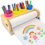 Wooden Tabletop Paper Roll Dispenser with Safety Sliding Cutter - Kids Art Easel with Roll of Paper (11.4”x 98.4ft)- Pencil Cups and Drawing Kit 30 Piece Set (Safe Sliding Cutter)