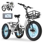 MOONCOOL Electric Tricycle Folding Trike for Adults 500W 48V Removable Battery 20 Inches 3 Wheels Electric Bikes Bicycle for Adults, Three Wheel Electric Cruiser Tricycle