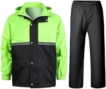 Yukirtiq Traje de Lluvia para Hombres y Mujeres Reflectantes Ropa de Lluvia Chaqueta de Lluvia de Pantalones Ciclismo Traje Impermeable, Verde+Negro, XXL