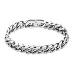 flintronic Mens Silver Bracelets，10mm Men's Strong Antique Cuban Silver Bracelet ，Fashion Retro 21cm Titanium Steel Simple Six-sided Flat Denim Bracelet