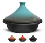 Kook Moroccan Tagine, Enameled Cast Iron Cooking Pot, Tajine with Ceramic Cone-Shaped Closed Lid, 3.3 QT (Stone Blue)