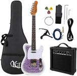 KGD TL Style 39" Full Size Electric Guitar Kit – Electric Blue Solid Body Beginner Guitar with Rosewood Fretboard, Maple Neck, Bone Nut, HSS Pickups (Lavender Burst)