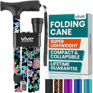 Vive Folding Cane - Foldable Walking Cane for Men, Women - Fold-up, Collapsible, Lightweight, Adjustable, Portable Hand Walking Stick - Balancing Mobility Aid - Sleek, Comfortable (MBloom)